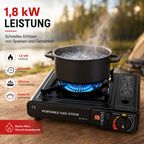 Camping Gaskocher mit Piezo-Zündung | Wahlweise mit 8 Gaskartuschen