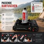 Camping Gaskocher mit Piezo-Zündung | Wahlweise mit 8 Gaskartuschen