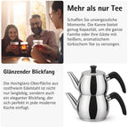 Caydanlik Teekanne Edelstahl 2-stöckig – Türkischer Teekocher induktionsgeeignet – mit Teegläsern oder nur Kanne