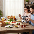 Caydanlik Teekanne Edelstahl 2-stöckig – Türkischer Teekocher induktionsgeeignet – mit Teegläsern oder nur Kanne