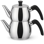 Caydanlik Teekanne Edelstahl 2-stöckig – Türkischer Teekocher induktionsgeeignet – mit Teegläsern oder nur Kanne