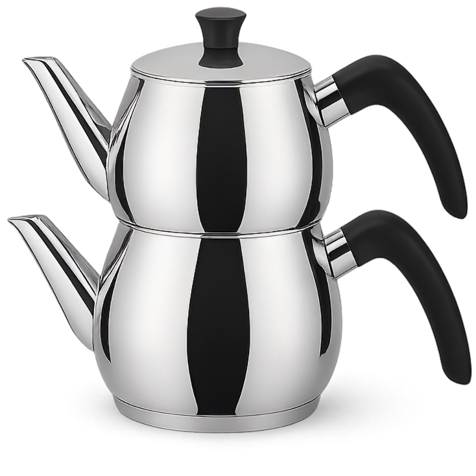 Caydanlik Teekanne Edelstahl 2-stöckig – Türkischer Teekocher induktionsgeeignet – mit Teegläsern oder nur Kanne