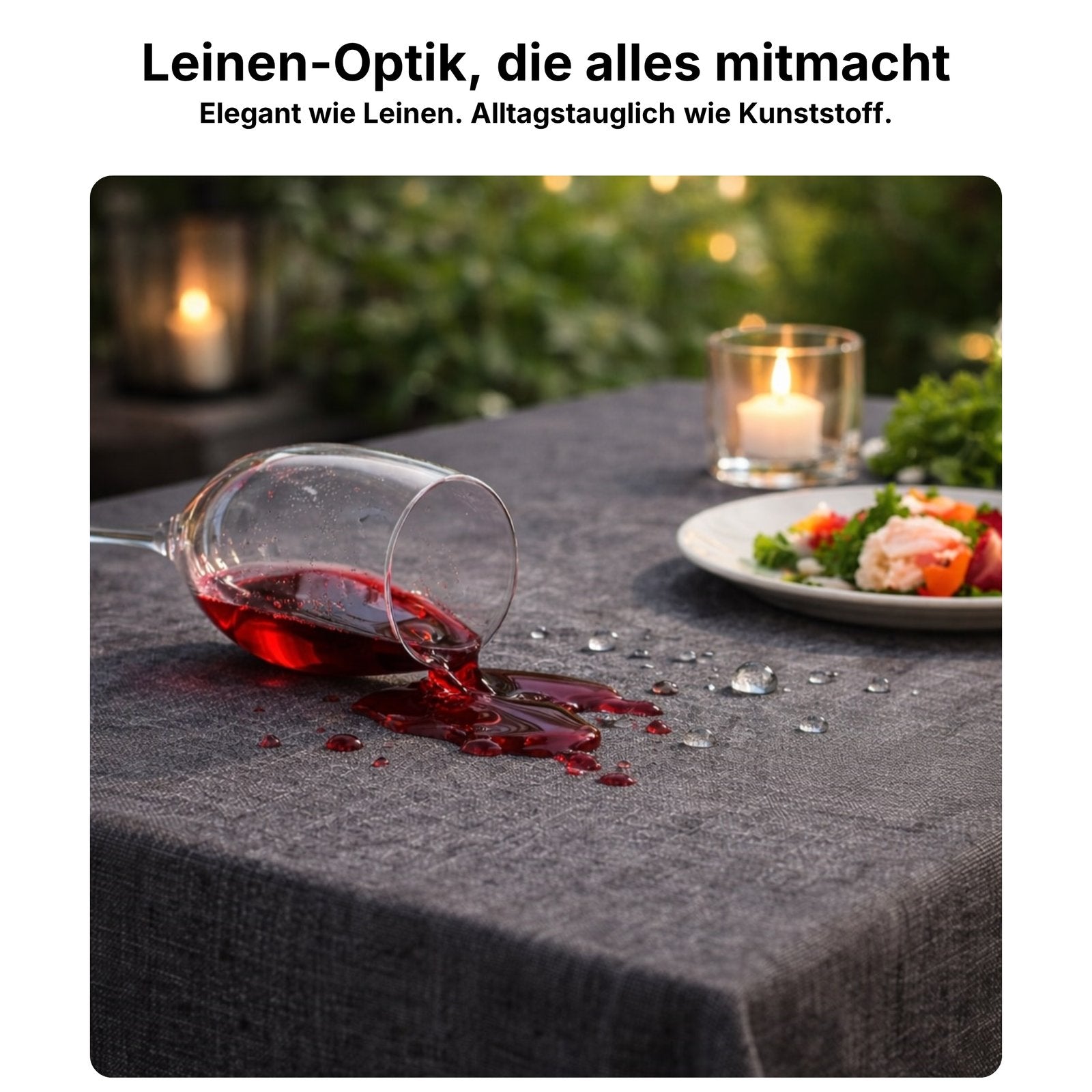 Tischdecke Gartentischdecke Leinen-Optik eckig rund oval mit Fleck-Schutz wasserabweisend easy-clean Effekt