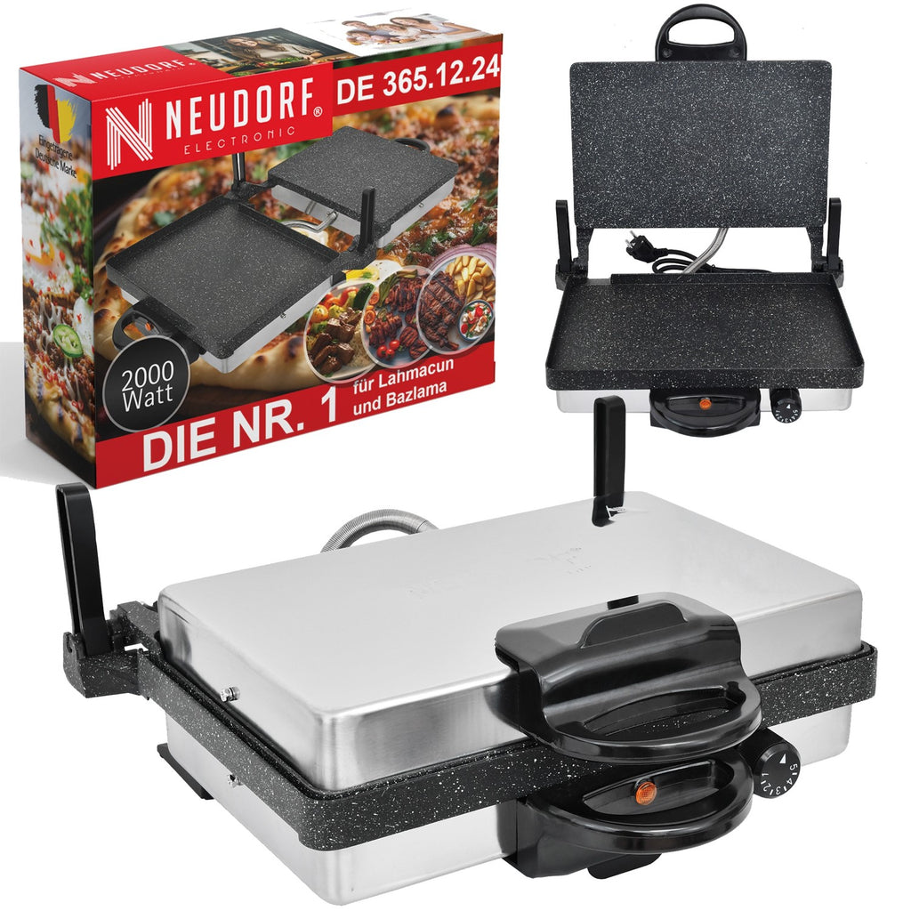 Neudorf Lahmacun Makinesi Multigrill 2000W | Elektro Kontaktgrill & Toaster mit Antihaftbeschichtung – Vielseitig für Lahmacun, Pizza, Fleisch & Gemüse