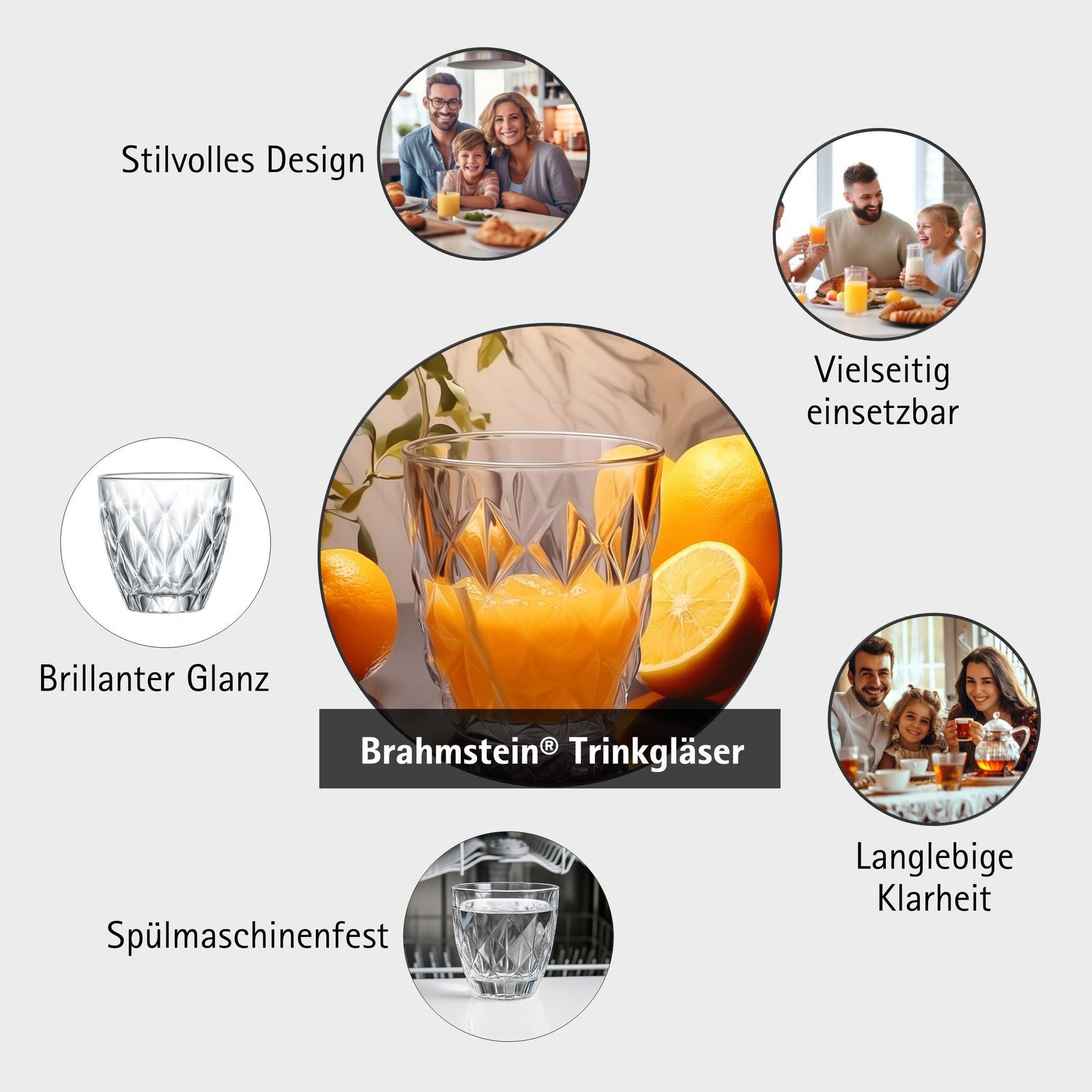 Premium Trinkgläser Set, 270 ml Elegante Wassergläser und Saftgläser, Ästhetische Drinking Glasses, Spülmaschinenfest, Ideal für Wasser und Saft