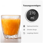 Premium Trinkgläser Set, 270 ml Elegante Wassergläser und Saftgläser, Ästhetische Drinking Glasses, Spülmaschinenfest, Ideal für Wasser und Saft