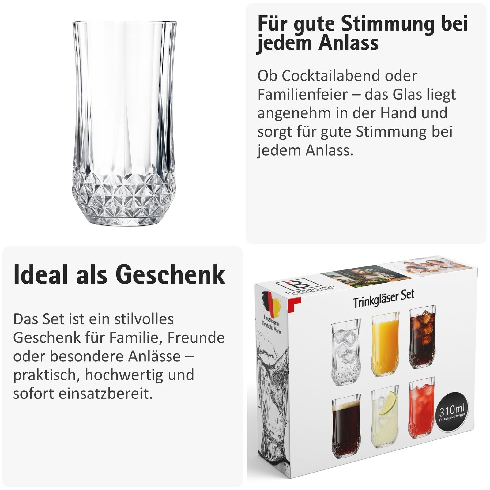 Trinkgläser Set – Wassergläser im Ananas Design – 310 ml Kristalloptik Gläser für Wasser, Saft, Longdrinks & Cocktails – Spülmaschinengeeignet & robust