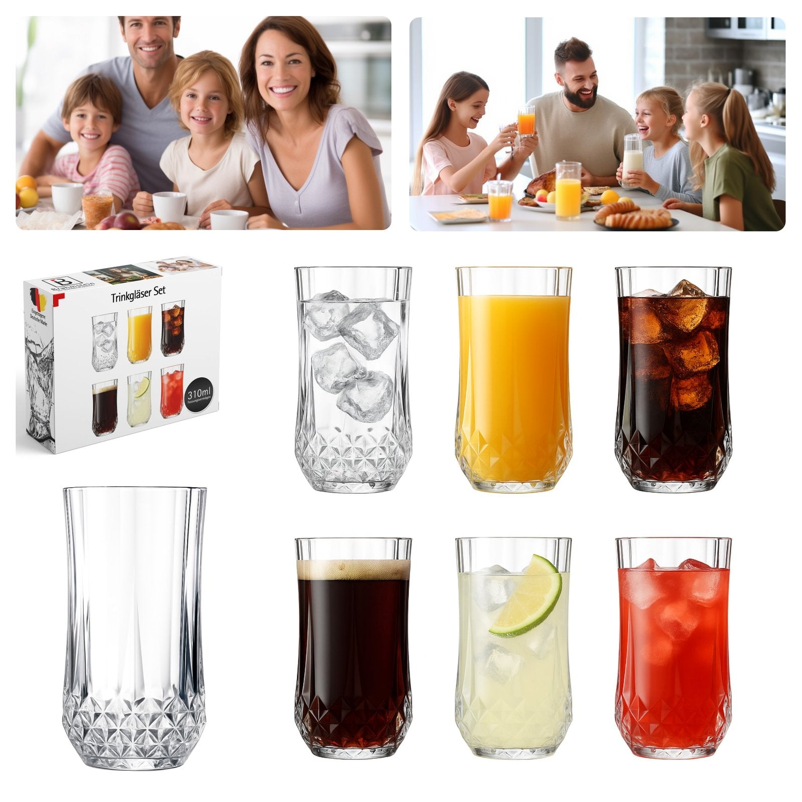 Trinkgläser Set – Wassergläser im Ananas Design – 310 ml Kristalloptik Gläser für Wasser, Saft, Longdrinks & Cocktails – Spülmaschinengeeignet & robust