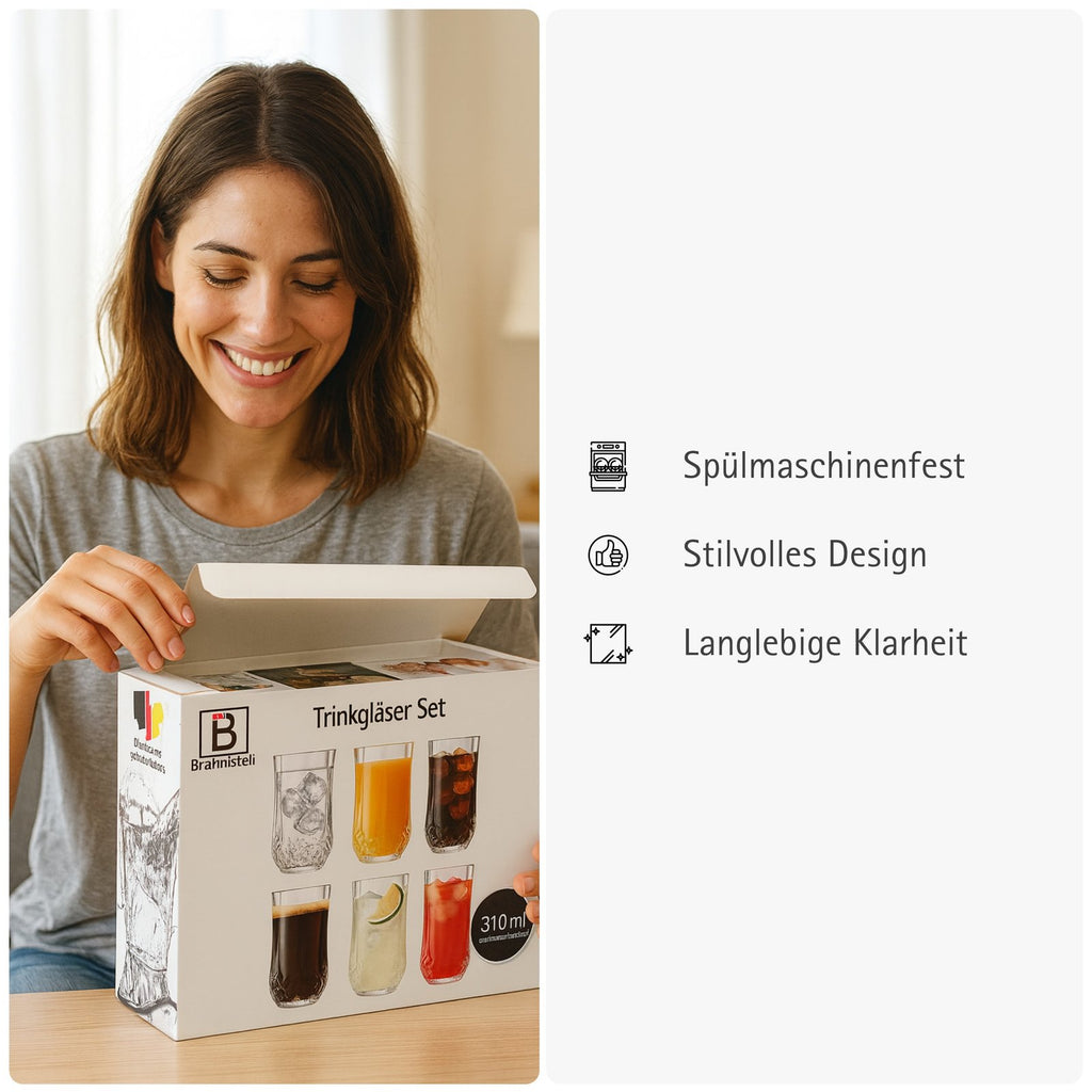 Trinkgläser Set – Wassergläser im Ananas Design – 310 ml Kristalloptik Gläser für Wasser, Saft, Longdrinks & Cocktails – Spülmaschinengeeignet & robust