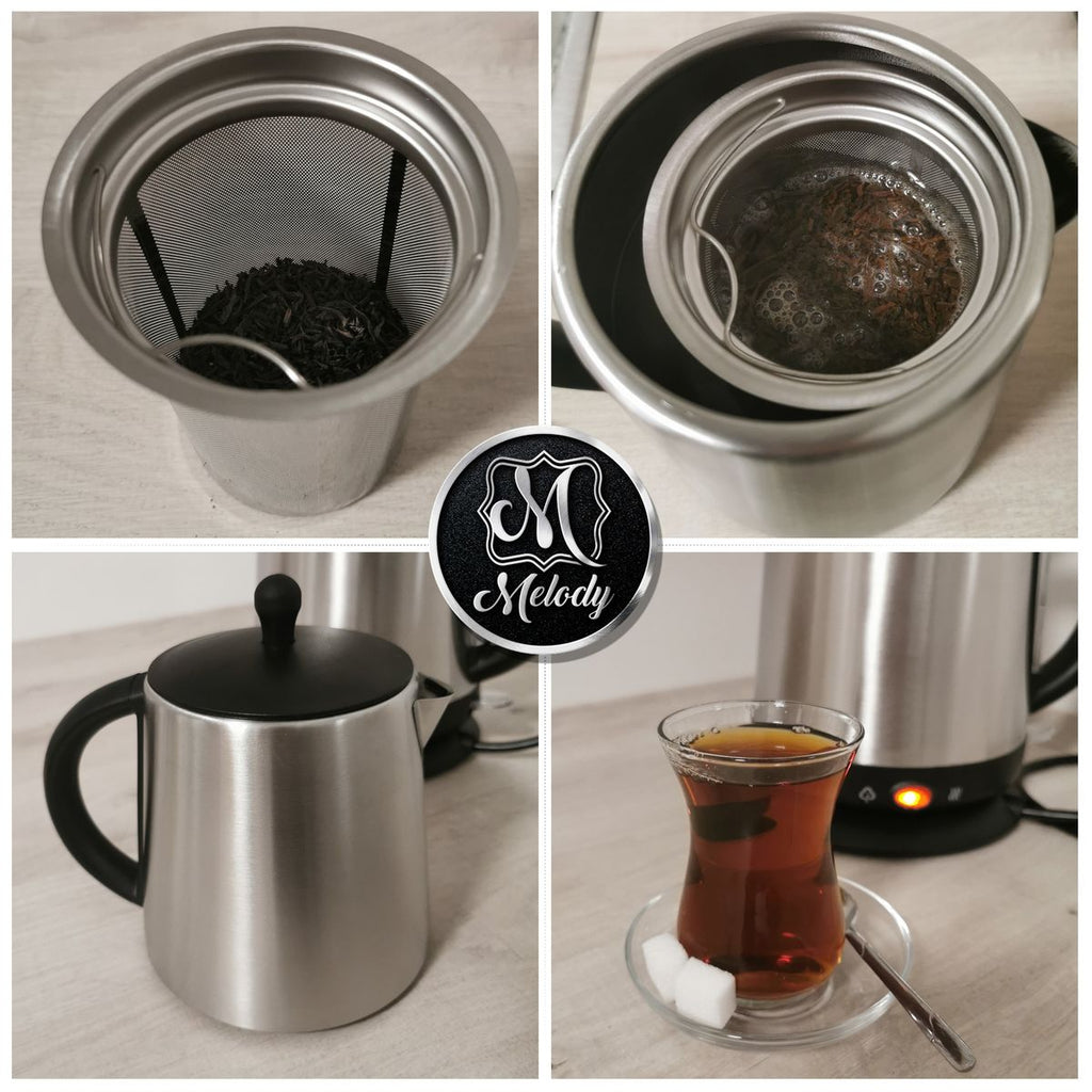 Teekocher Elektrischer Teebereiter 2-Stöckig Warmhaltefunktion Caymatik Wasserkocher mit Sieb 2200 Watt 2,7 Liter