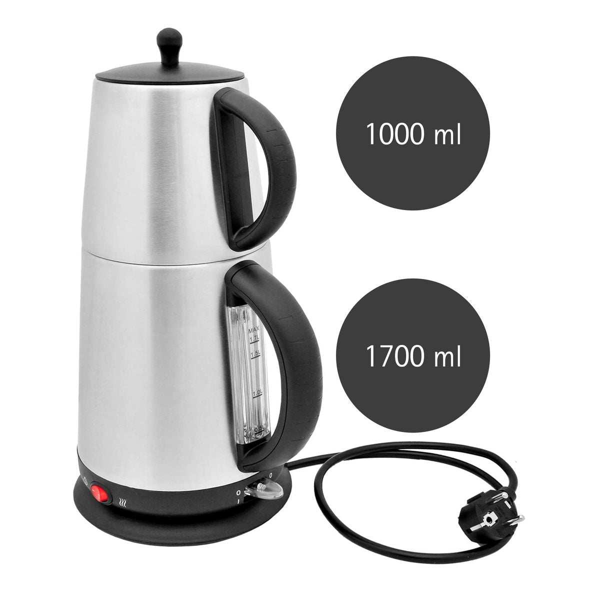 Teekocher Elektrischer Teebereiter 2-Stöckig Warmhaltefunktion Caymatik Wasserkocher mit Sieb 2200 Watt 2,7 Liter