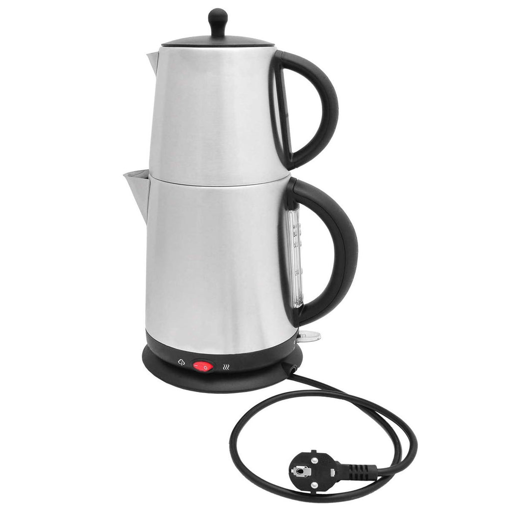 Teekocher Elektrischer Teebereiter 2-Stöckig Warmhaltefunktion Caymatik Wasserkocher mit Sieb 2200 Watt 2,7 Liter