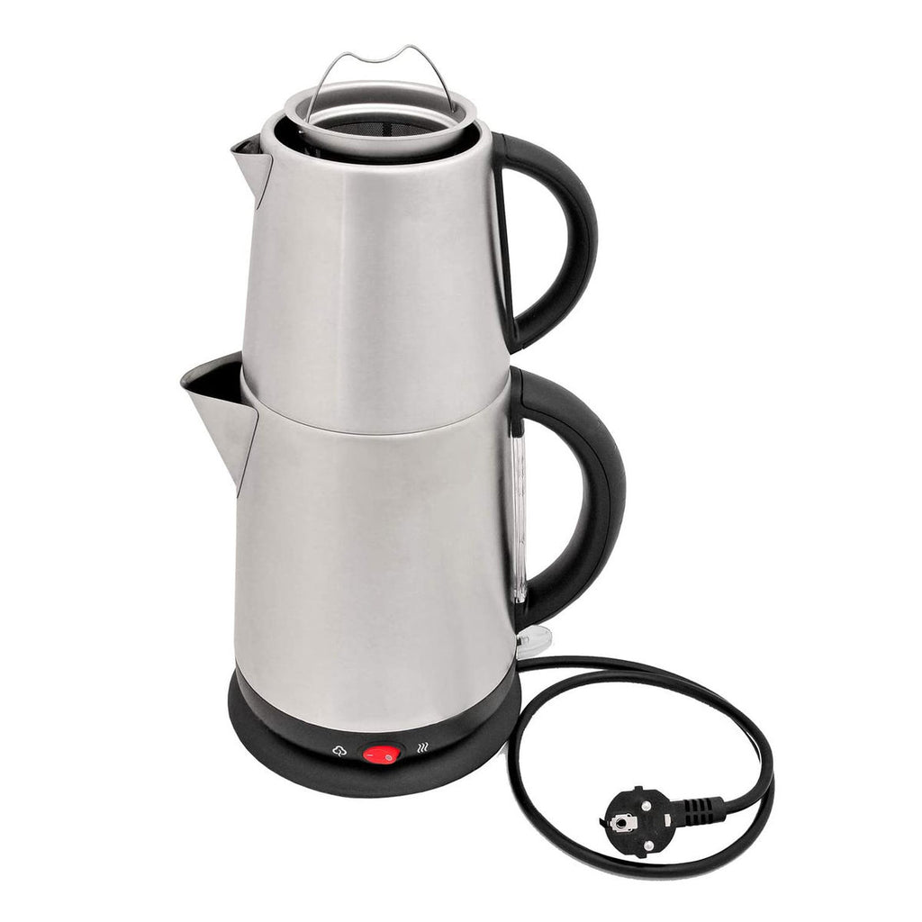 Teekocher Elektrischer Teebereiter 2-Stöckig Warmhaltefunktion Caymatik Wasserkocher mit Sieb 2200 Watt 2,7 Liter