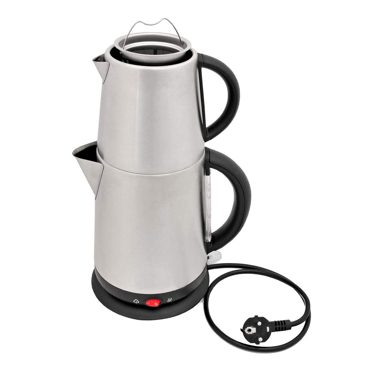 Teekocher Elektrischer Teebereiter 2-Stöckig Warmhaltefunktion Caymatik Wasserkocher mit Sieb 2200 Watt 2,7 Liter