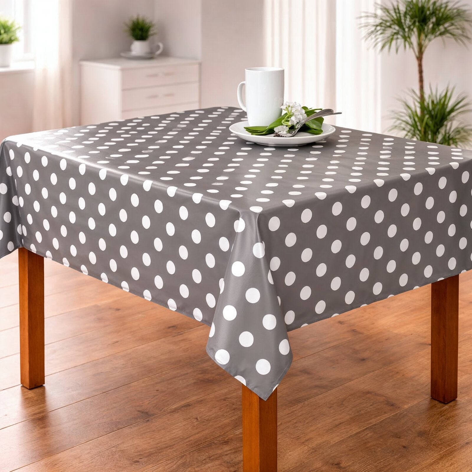 Wachstuch Tischdecke abwaschbar – pflegeleicht & wasserdicht – PVC mit Vliesrücken - Grau Punkte