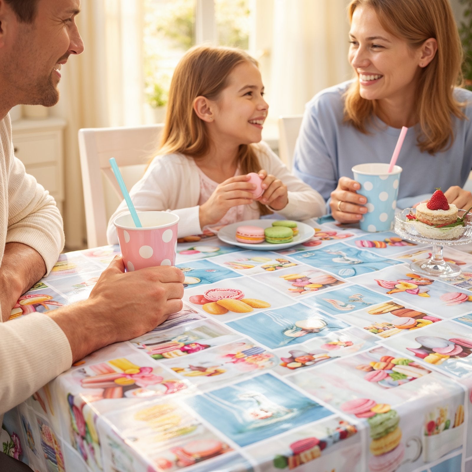 Wachstuch Tischdecke abwaschbar – pflegeleicht & wasserdicht – PVC mit Vliesrücken - Macarons