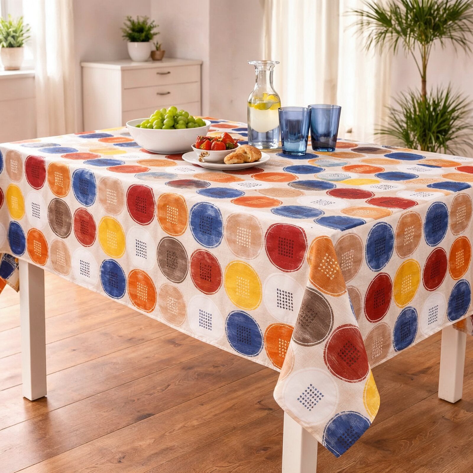 Wachstuch Tischdecke abwaschbar – pflegeleicht & wasserdicht – PVC mit Vliesrücken - Retro Kreise