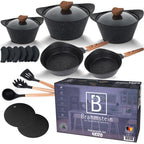 Topfset Pfannenset Kochtopf Kochtopfset 19-Teilig Antihaftbeschichtung Töpfe alle Herdarten induktionsgeeignet "Nero-Black"