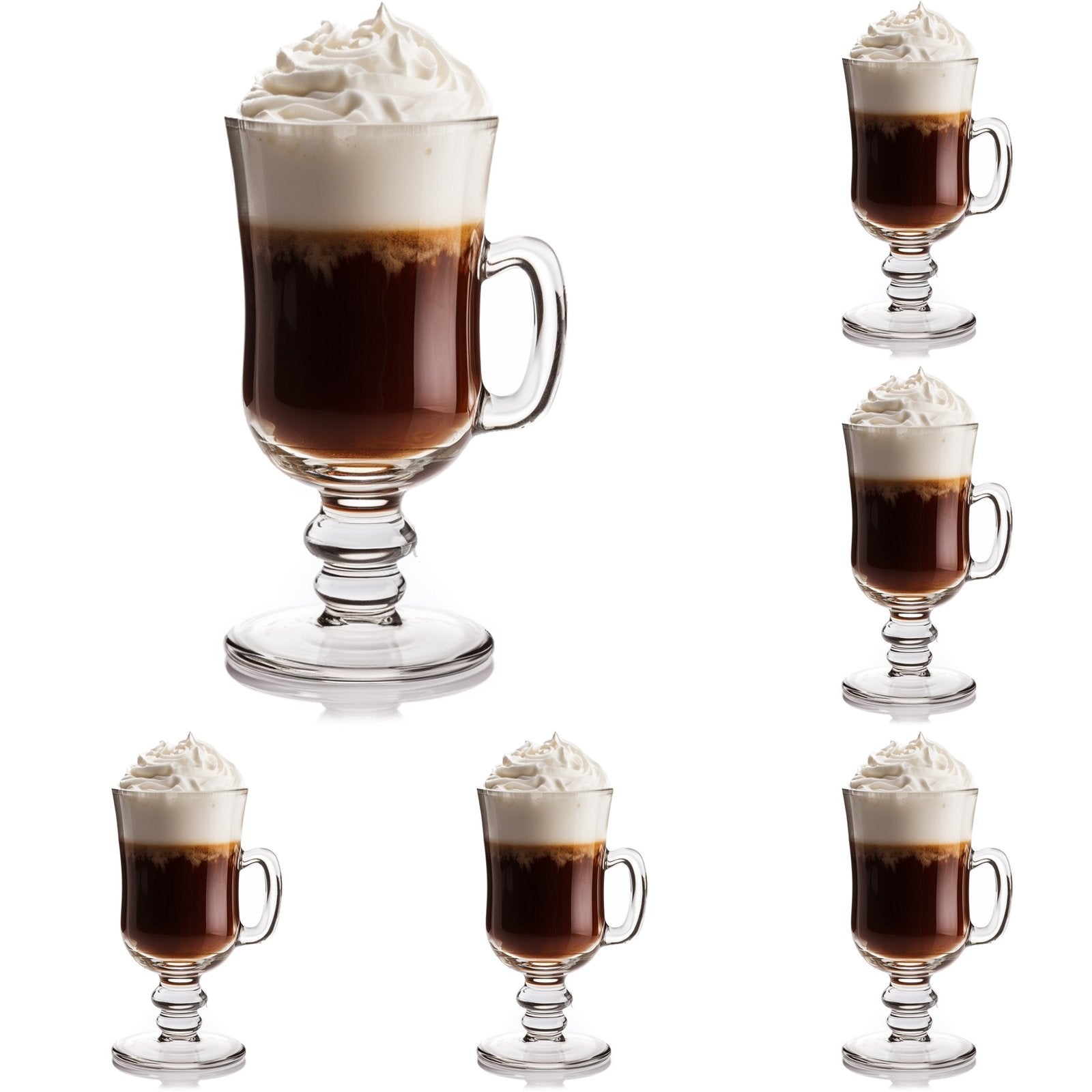 Irish Coffee Gläser mit Henkel (6er Set) - 227 ml - Ideal für Latte, Whisky, Glühwein & Heiße Schokolade