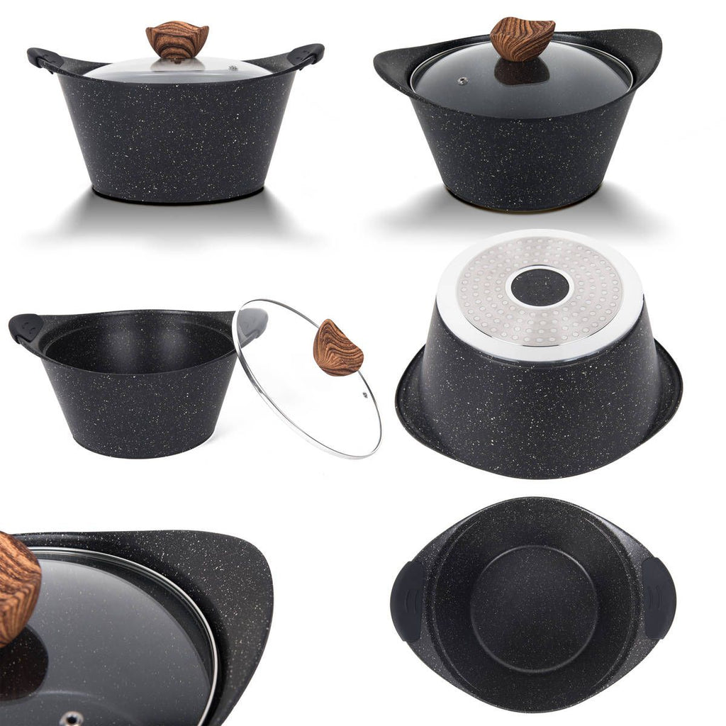 Topfset Pfannenset Kochtopf Kochtopfset 19-Teilig Antihaftbeschichtung Töpfe alle Herdarten induktionsgeeignet "Nero-Black"