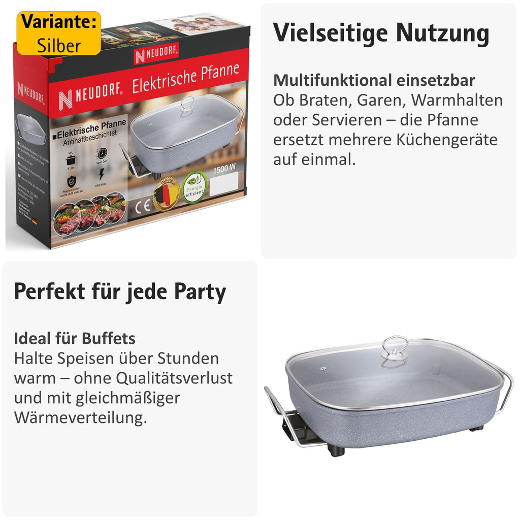 Partypfanne elektrisch Multifunktionspfanne Elektropfanne Elektrischepfanne Warmhalter Warmhalte PfanneXXL Elektrische Multipfanne