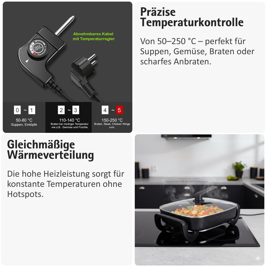 Partypfanne elektrisch Multifunktionspfanne Elektropfanne Elektrischepfanne Warmhalter Warmhalte PfanneXXL Elektrische Multipfanne