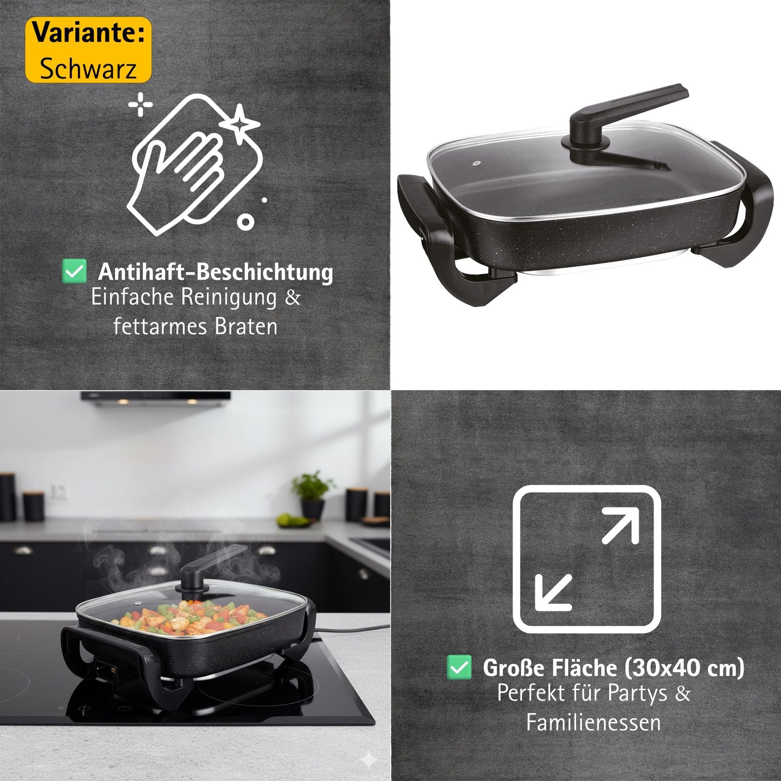 Partypfanne elektrisch Multifunktionspfanne Elektropfanne Elektrischepfanne Warmhalter Warmhalte PfanneXXL Elektrische Multipfanne