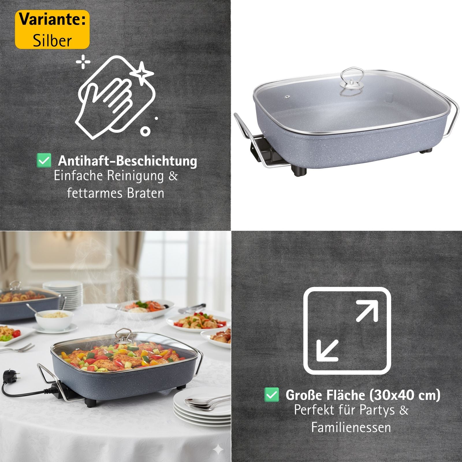 Partypfanne elektrisch Multifunktionspfanne Elektropfanne Elektrischepfanne Warmhalter Warmhalte PfanneXXL Elektrische Multipfanne