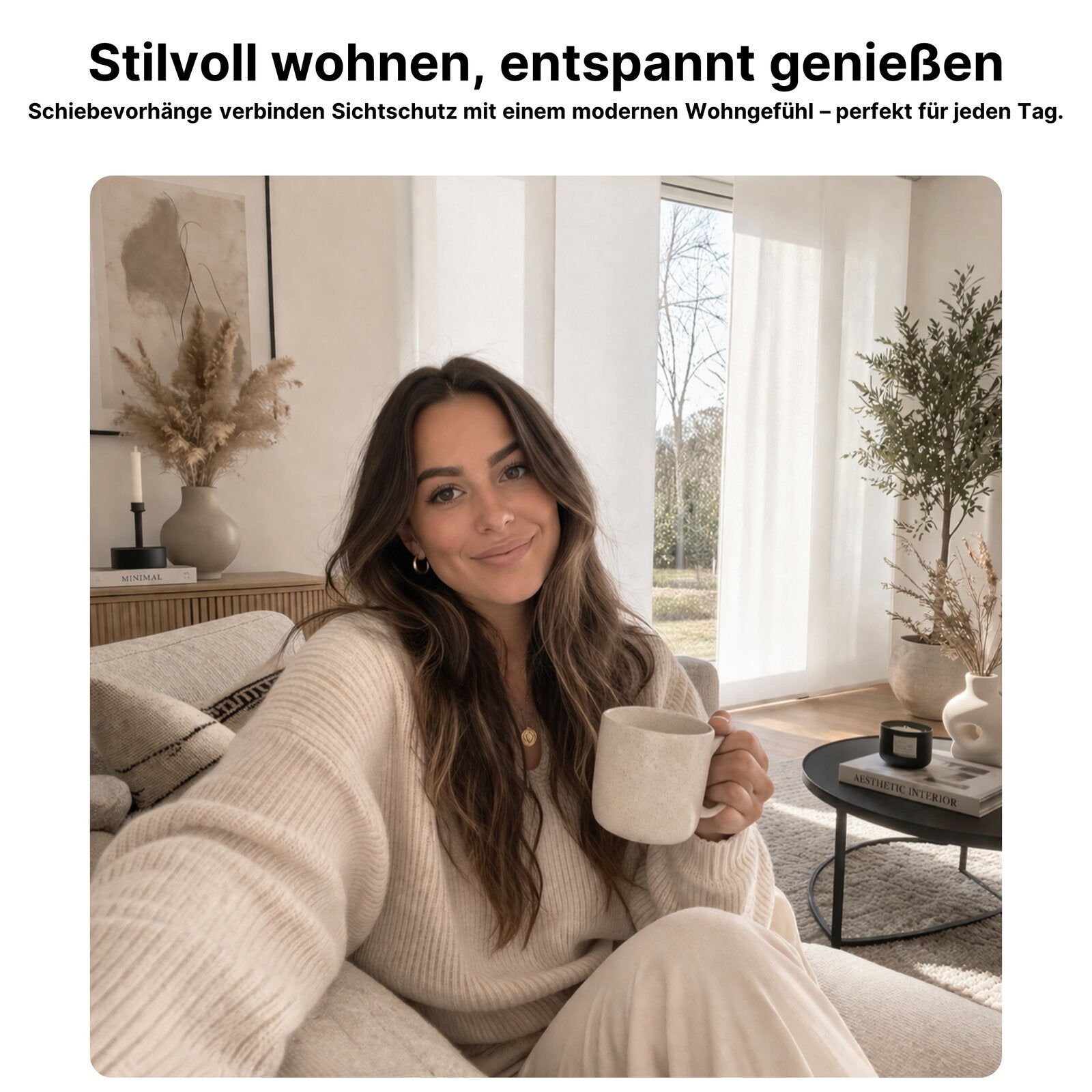 Schiebevorhang blickdicht 2er-Set mit Klettband – Moderner Flächenvorhang waschbar & pflegeleicht