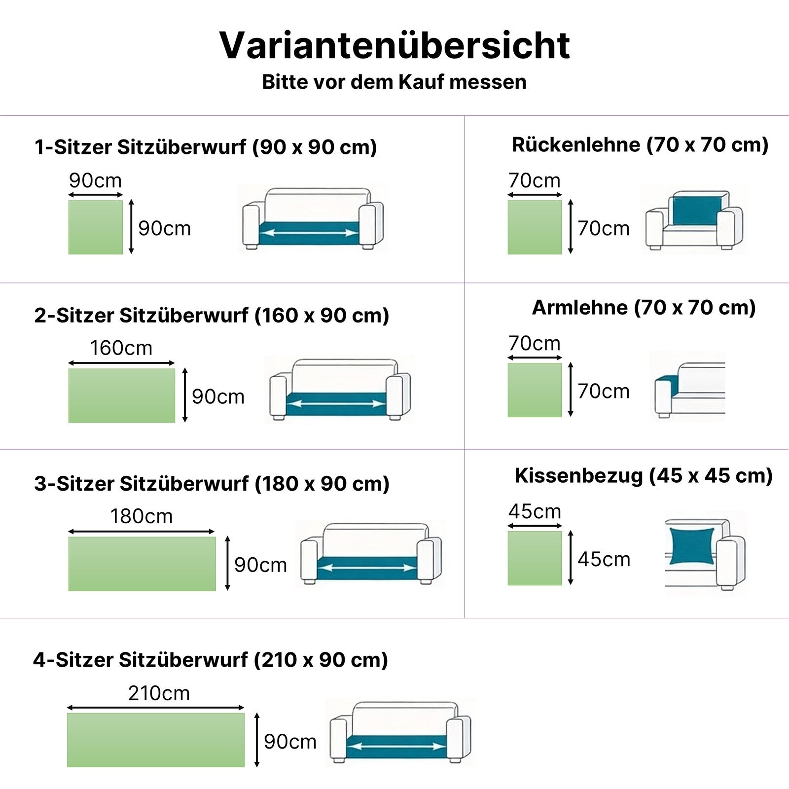 Plüsch Sofaüberwurf mit Anti-Rutsch-Unterseite – Einzelelement frei wählbar (Sitz, Rücken, Armlehne oder Kissenbezug)