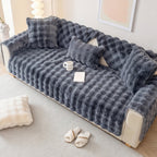 Plüsch Sofaüberwurf mit Anti-Rutsch-Unterseite – Einzelelement frei wählbar (Sitz, Rücken, Armlehne oder Kissenbezug)