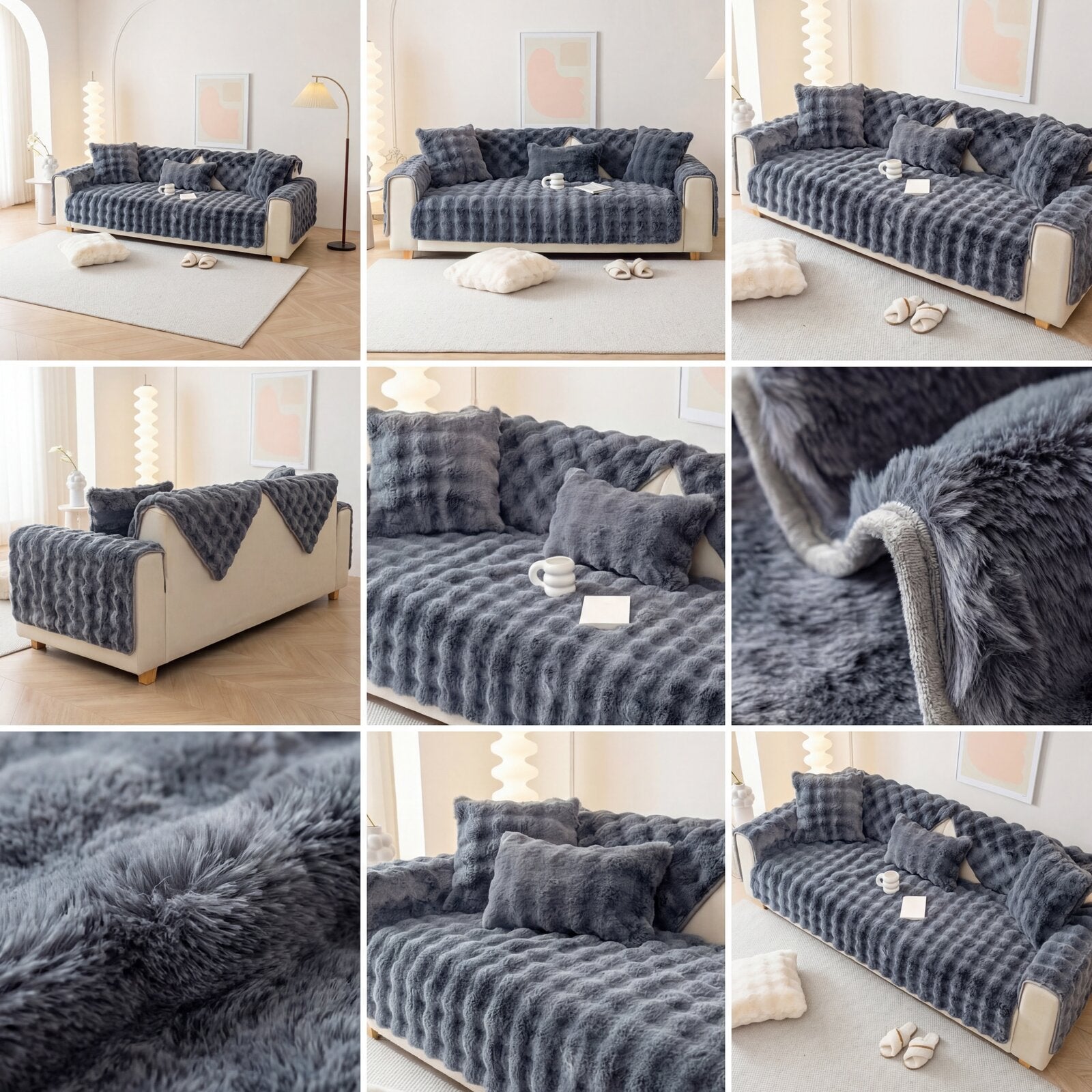 Plüsch Sofaüberwurf mit Anti-Rutsch-Unterseite – Einzelelement frei wählbar (Sitz, Rücken, Armlehne oder Kissenbezug)