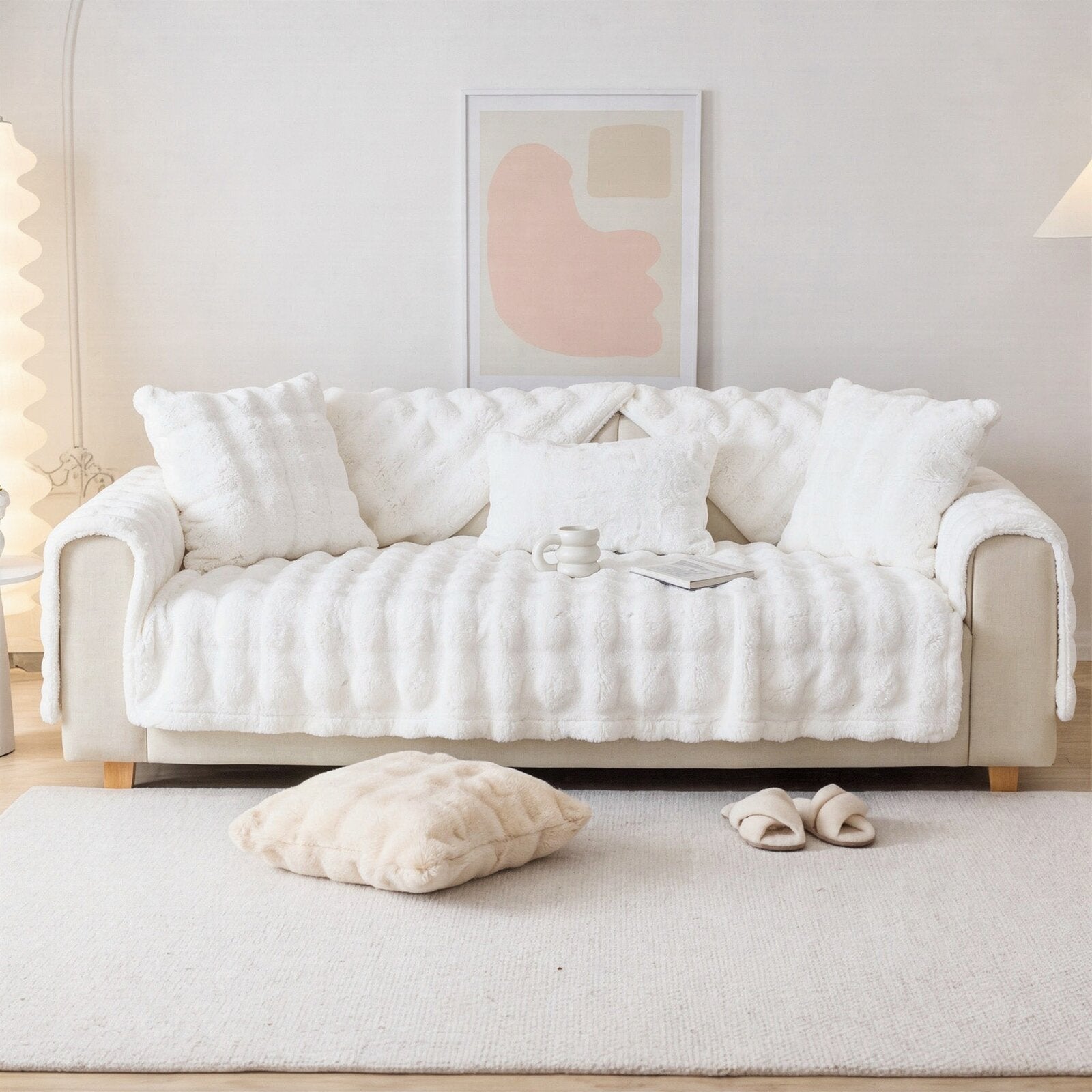 Plüsch Sofaüberwurf mit Anti-Rutsch-Unterseite – Einzelelement frei wählbar (Sitz, Rücken, Armlehne oder Kissenbezug)