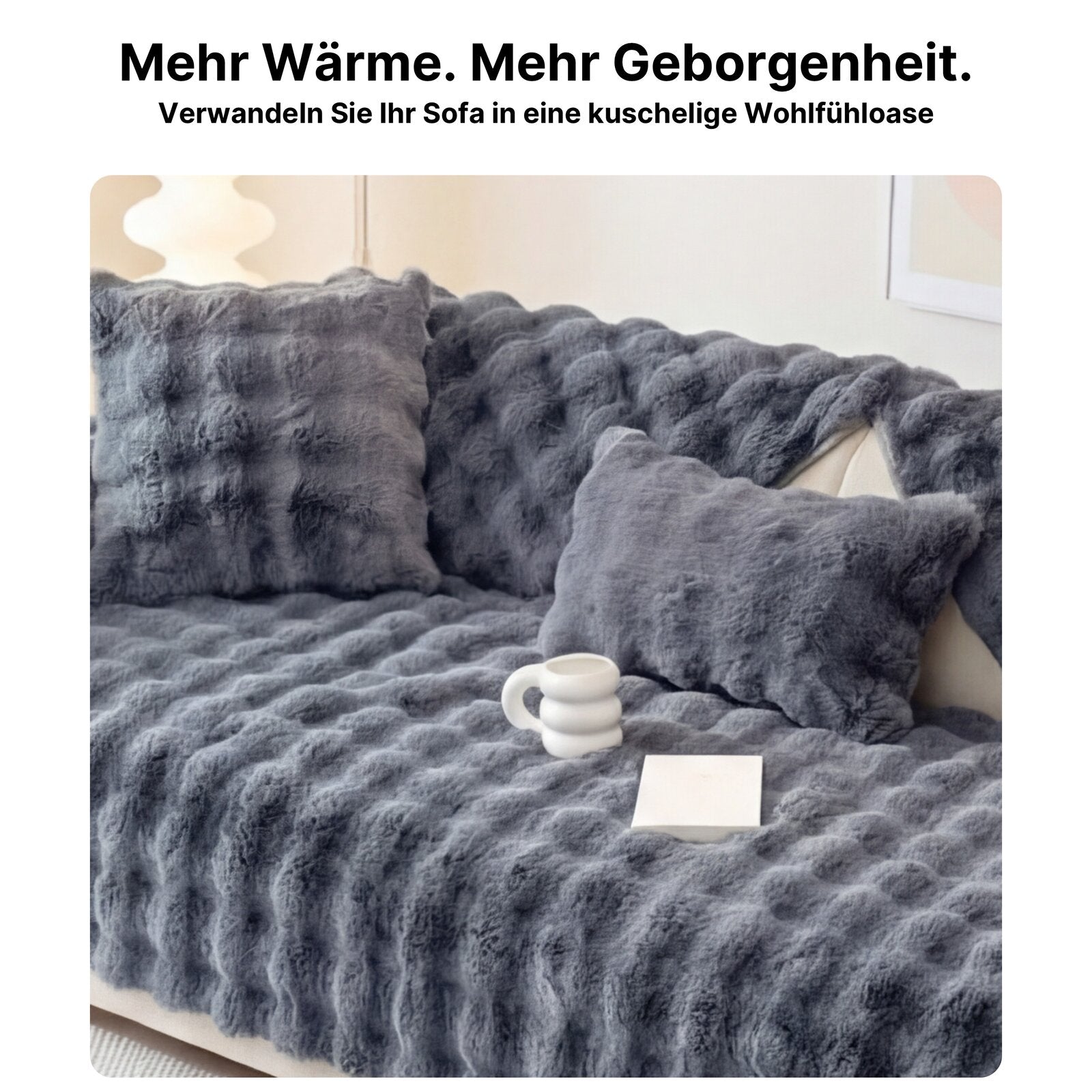 Plüsch Sofaüberwurf mit Anti-Rutsch-Unterseite – Einzelelement frei wählbar (Sitz, Rücken, Armlehne oder Kissenbezug)