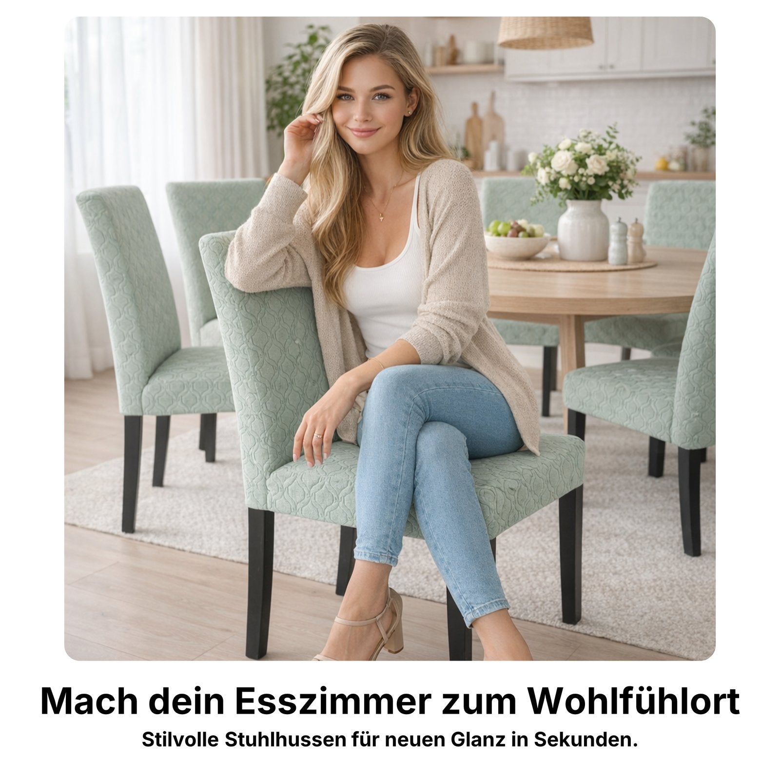 Stuhlhusse Stretch Esszimmerstuhl Bezug elastisch waschbar Jacquard Stuhlbezug universell passgenau