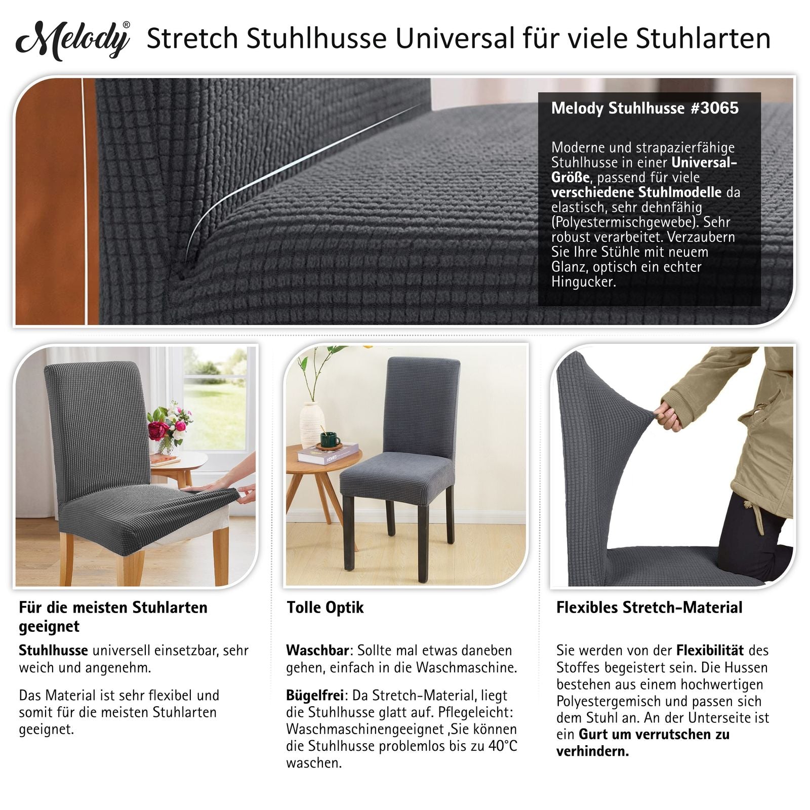 Stuhlhusse Universal Stretch Stuhlbezug Stuhlüberzug elastisch Spannbezug für Esszimmerstühle und Schwingstühle