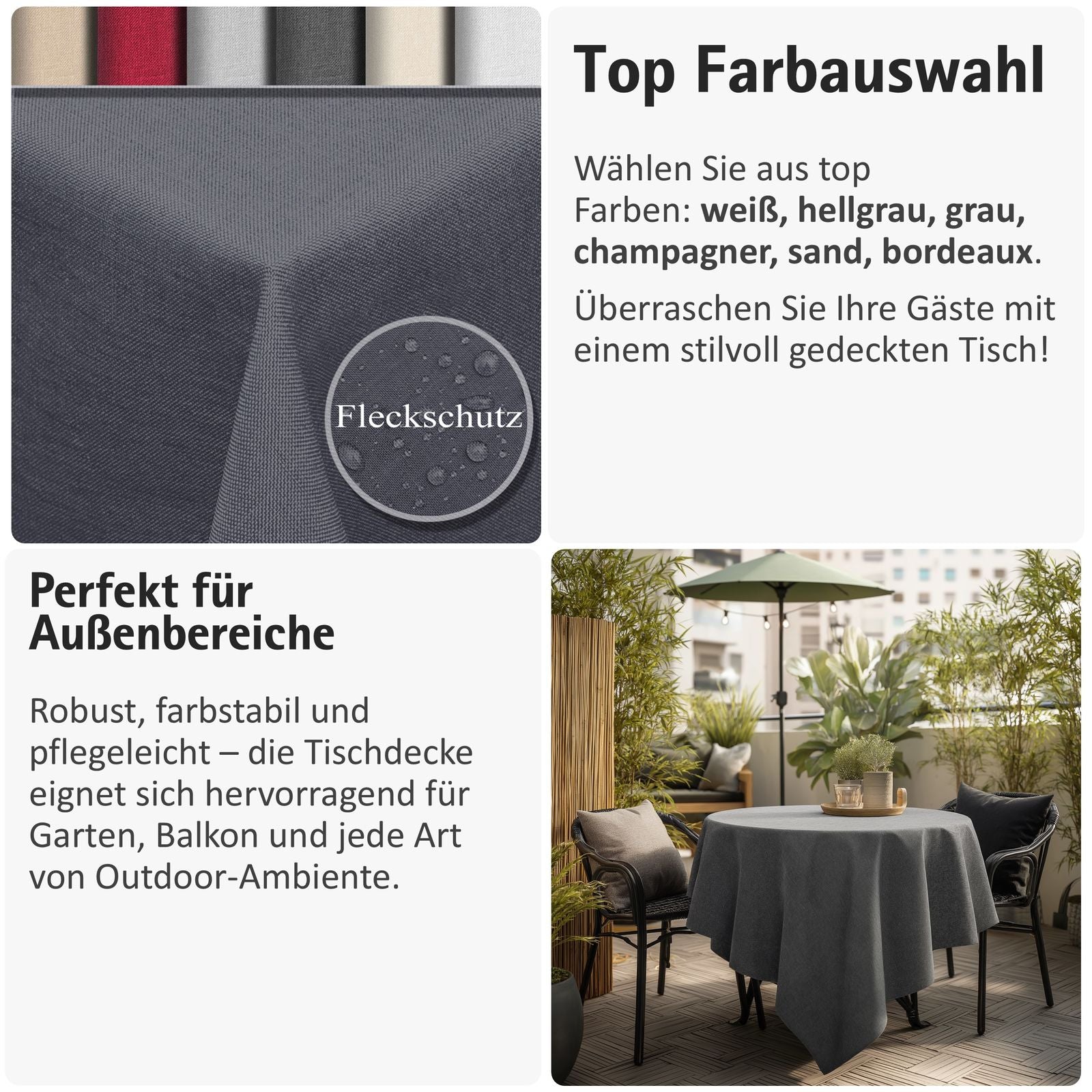 Tischdecke Gartentischdecke Leinen-Optik eckig rund oval mit Fleck-Schutz wasserabweisend easy-clean Effekt