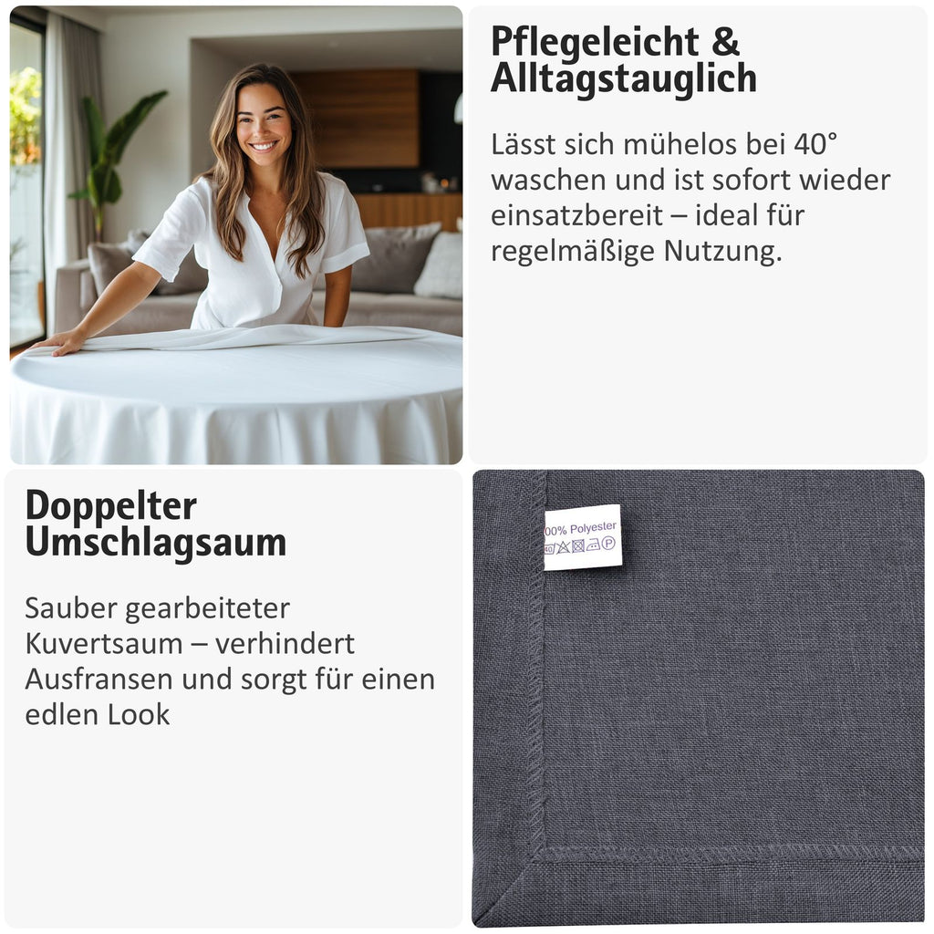Tischdecke Gartentischdecke Leinen-Optik eckig rund oval mit Fleck-Schutz wasserabweisend easy-clean Effekt