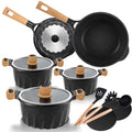 13-teiliges Kochtopf-Set Schwarz | Topfset Pfannenset Induktion | Kochtöpfe, Induktionspfannen, Pfanne 24 cm, Pfanne 28 cm | Kochtopf Induktion und Töpfe Set