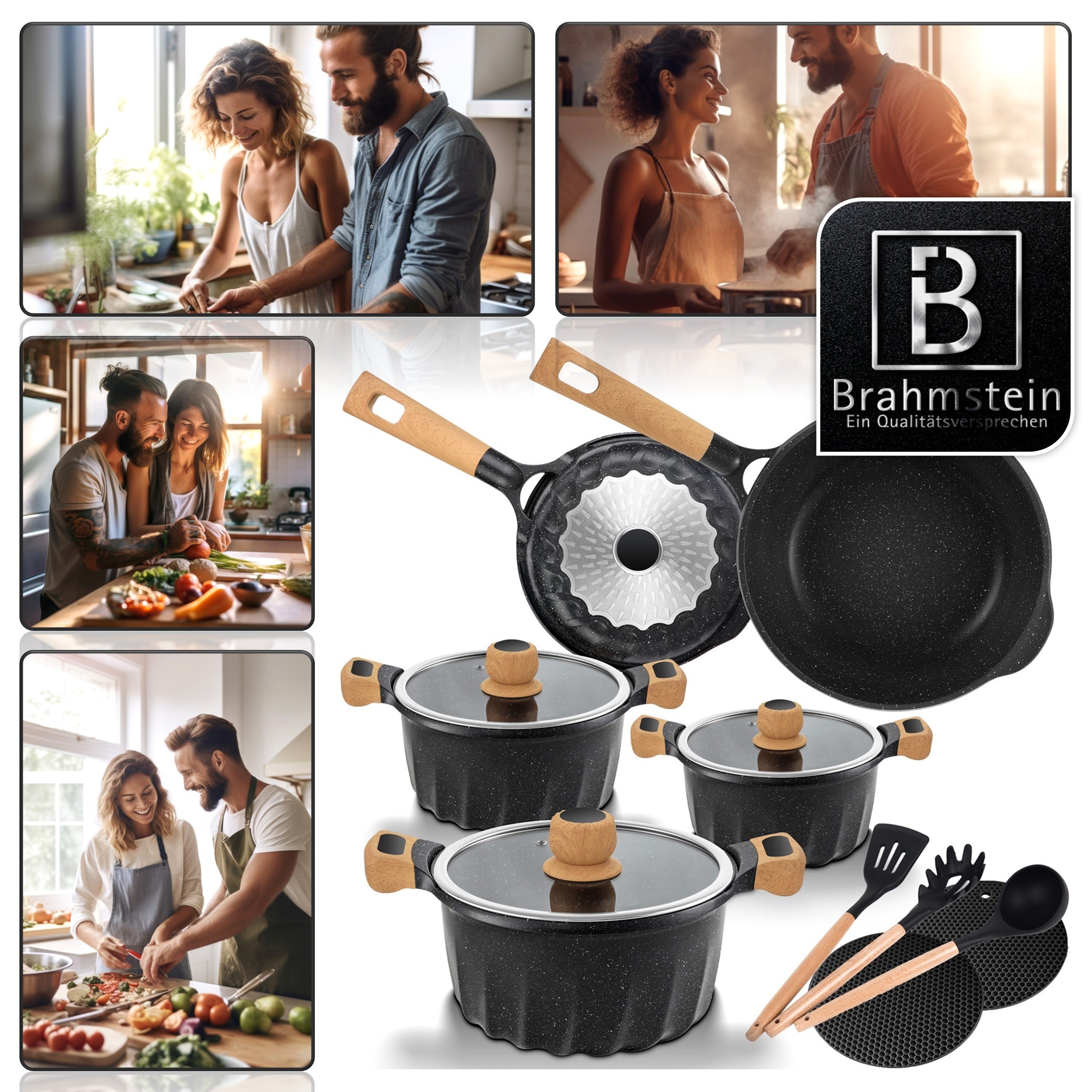 13-teiliges Kochtopf-Set Schwarz | Topfset Pfannenset Induktion | Kochtöpfe, Induktionspfannen, Pfanne 24 cm, Pfanne 28 cm | Kochtopf Induktion und Töpfe Set