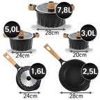 13-teiliges Kochtopf-Set Schwarz | Topfset Pfannenset Induktion | Kochtöpfe, Induktionspfannen, Pfanne 24 cm, Pfanne 28 cm | Kochtopf Induktion und Töpfe Set