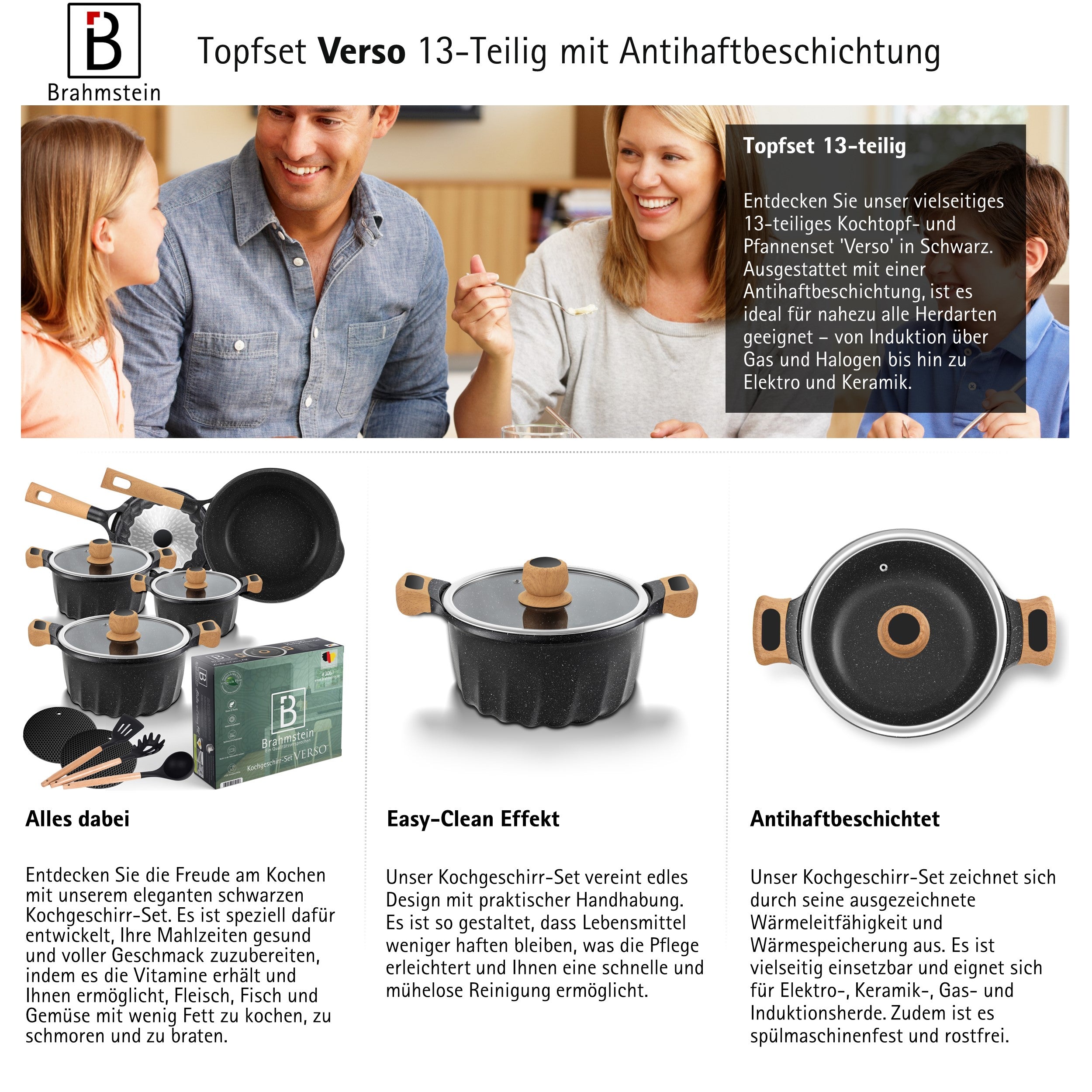 13-teiliges Kochtopf-Set Schwarz | Topfset Pfannenset Induktion | Kochtöpfe, Induktionspfannen, Pfanne 24 cm, Pfanne 28 cm | Kochtopf Induktion und Töpfe Set