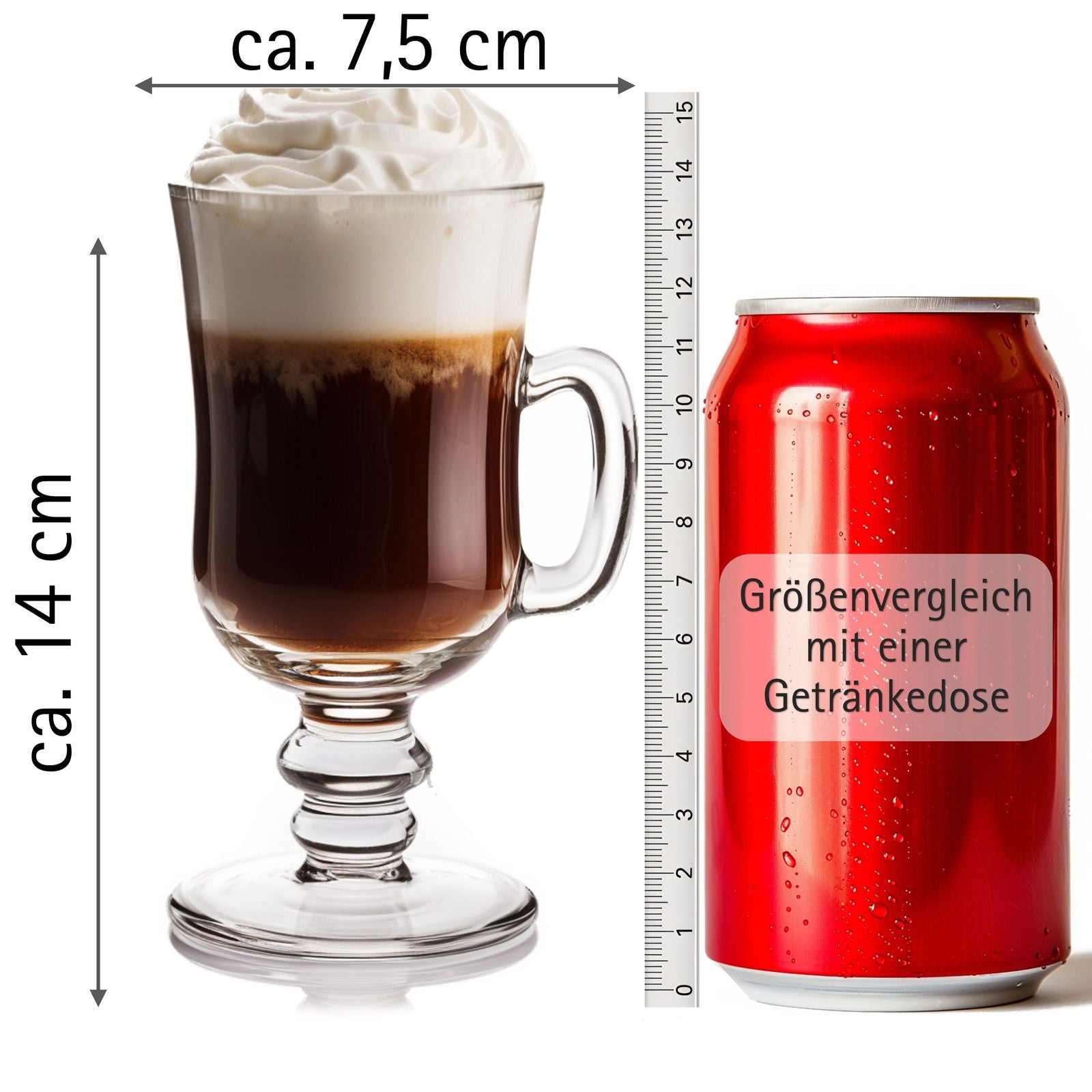 Irish Coffee Gläser mit Henkel (6er Set) - 227 ml - Ideal für Latte, Whisky, Glühwein & Heiße Schokolade