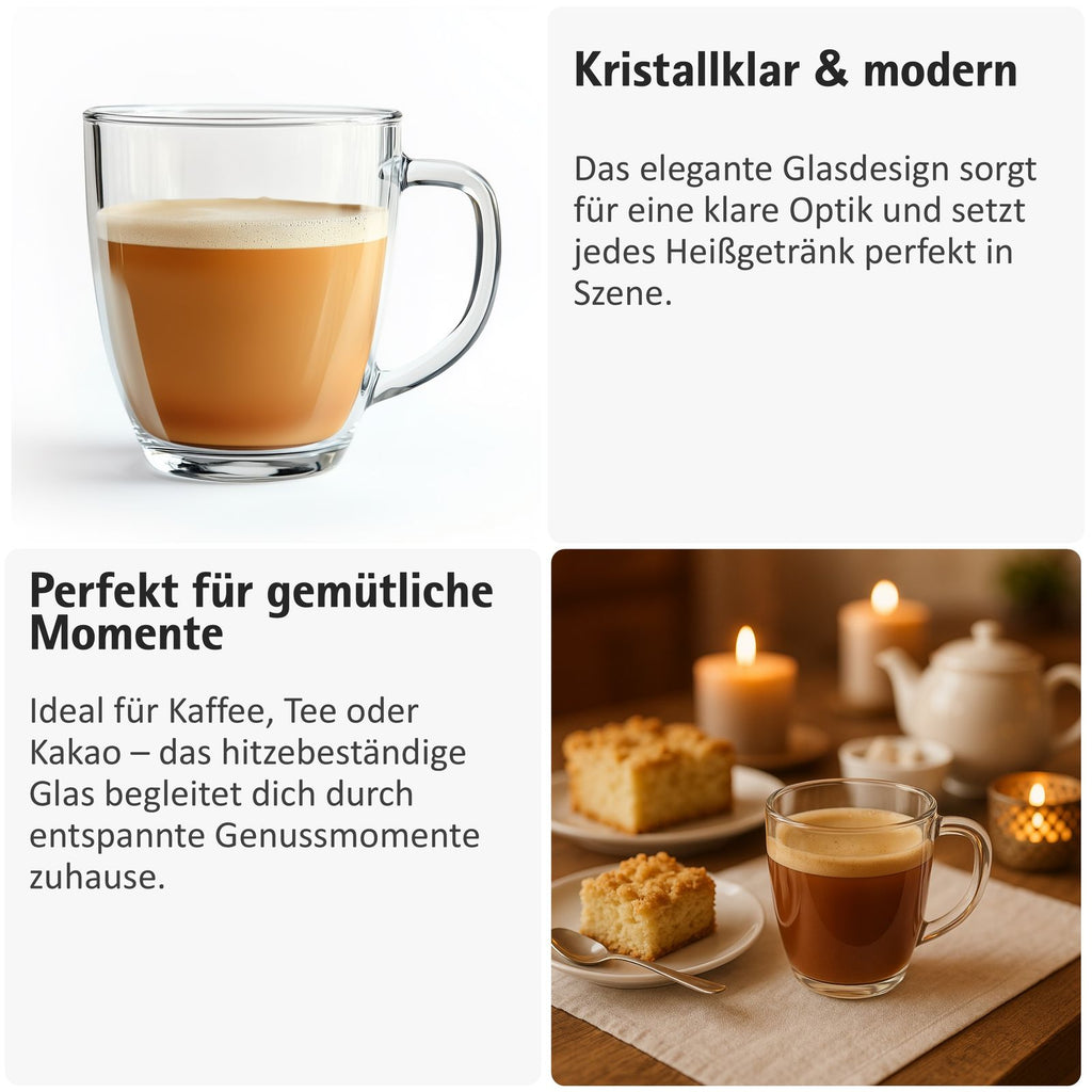 Henkelgläser 310 ml – Hitzebeständige Teegläser für Kaffee & Tee, spülmaschinenfest, klassisches Design