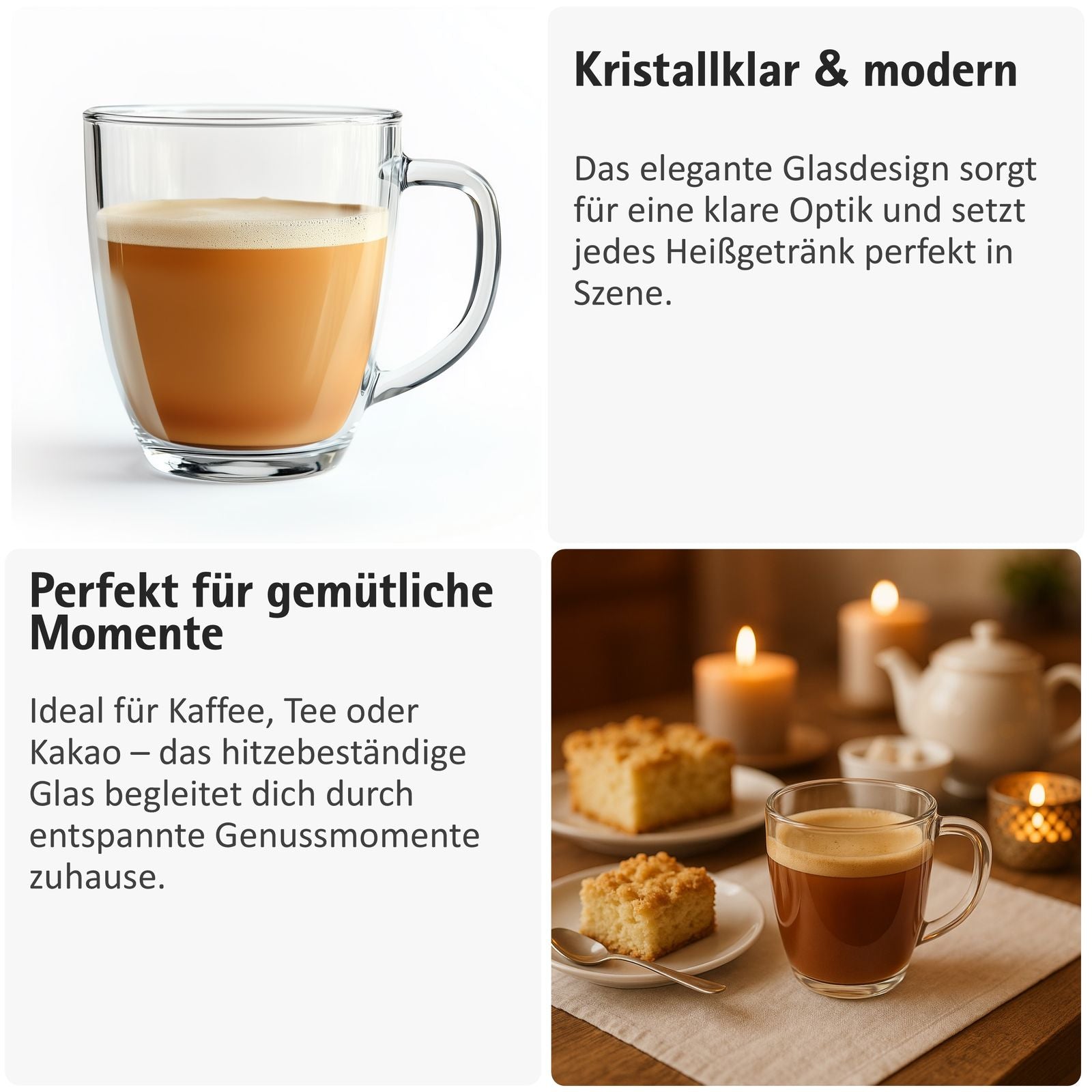 Henkelgläser 310 ml – Hitzebeständige Teegläser für Kaffee & Tee, spülmaschinenfest, klassisches Design