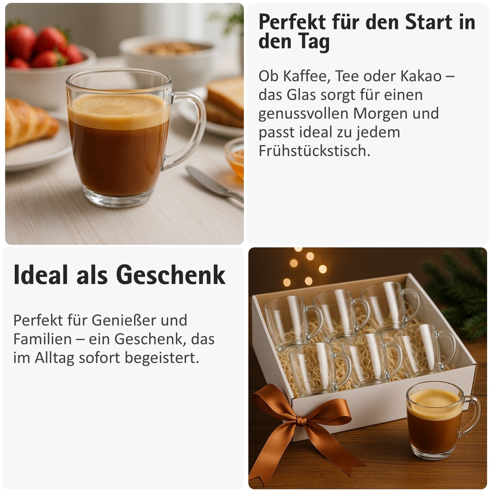 Henkelgläser 310 ml – Hitzebeständige Teegläser für Kaffee & Tee, spülmaschinenfest, klassisches Design