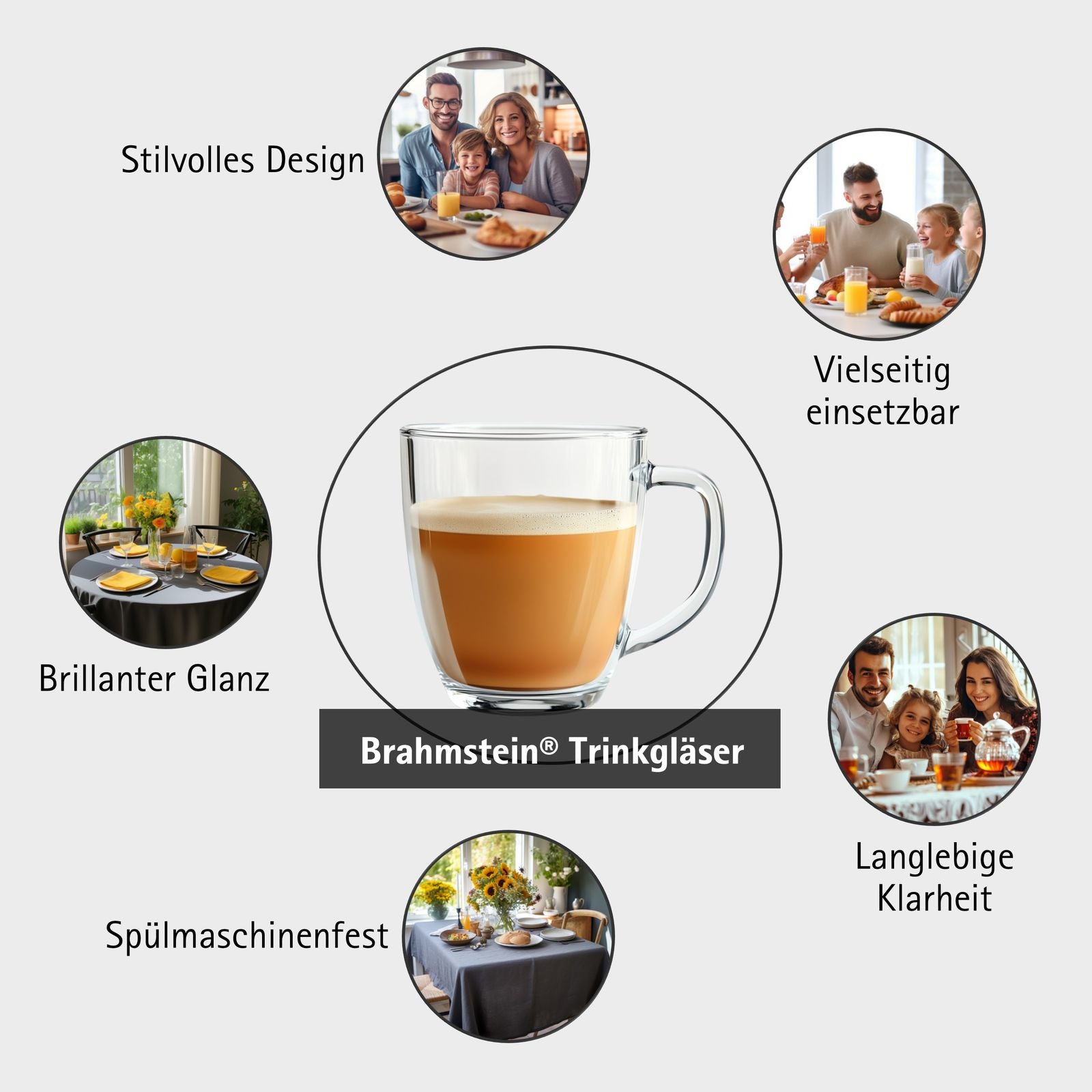 Henkelgläser 310 ml – Hitzebeständige Teegläser für Kaffee & Tee, spülmaschinenfest, klassisches Design