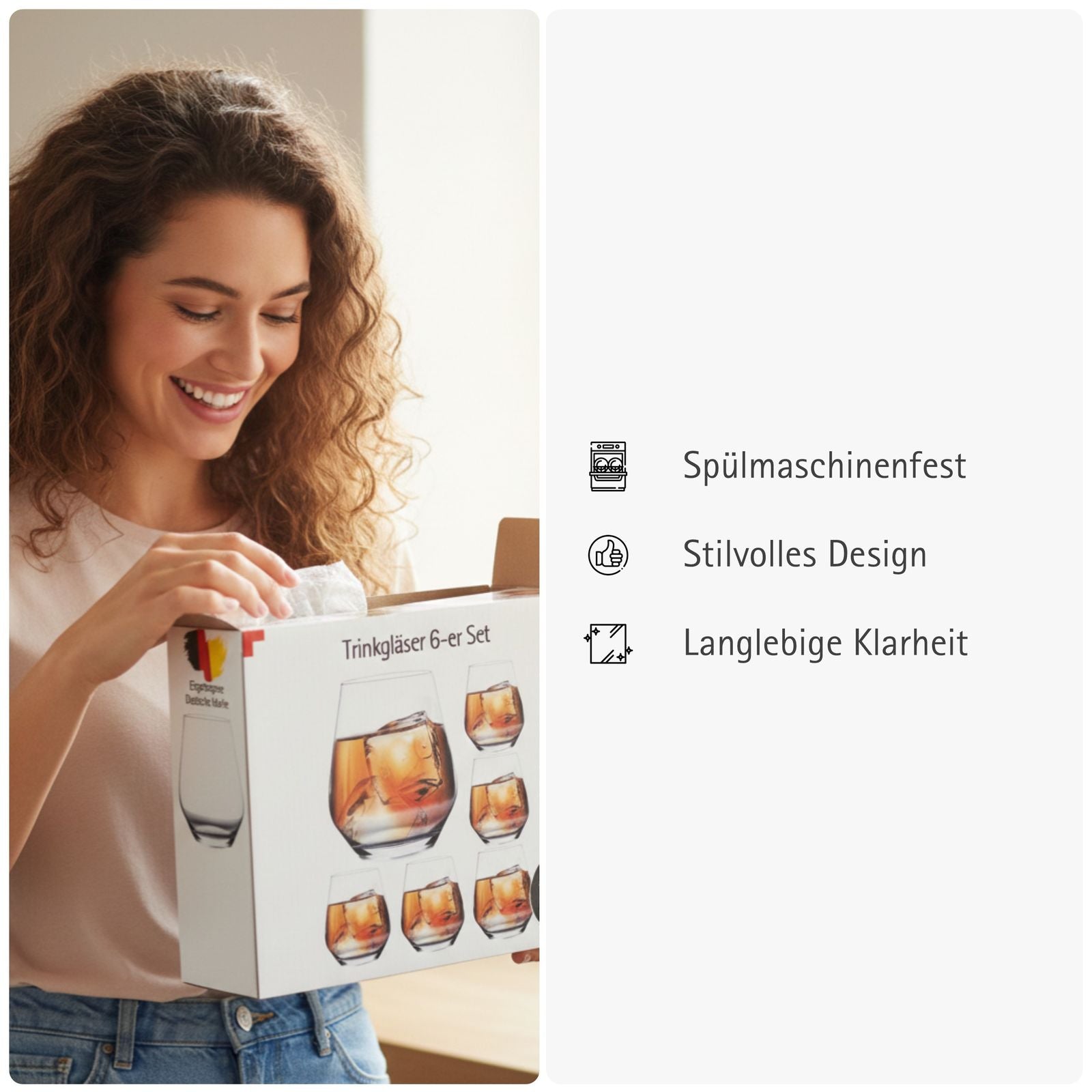 Trinkgläser Set Modernes Trinkgläser Set, 385 ml Klare Wassergläser mit dickem Boden, Perfekt für Cocktails, Wasser und Softdrinks, Spülmaschinenfest, Vielseitig