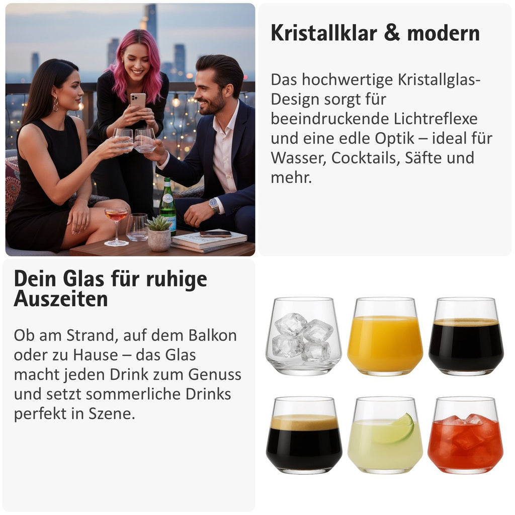 Trinkgläser Set Modernes Trinkgläser Set, 385 ml Klare Wassergläser mit dickem Boden, Perfekt für Cocktails, Wasser und Softdrinks, Spülmaschinenfest, Vielseitig