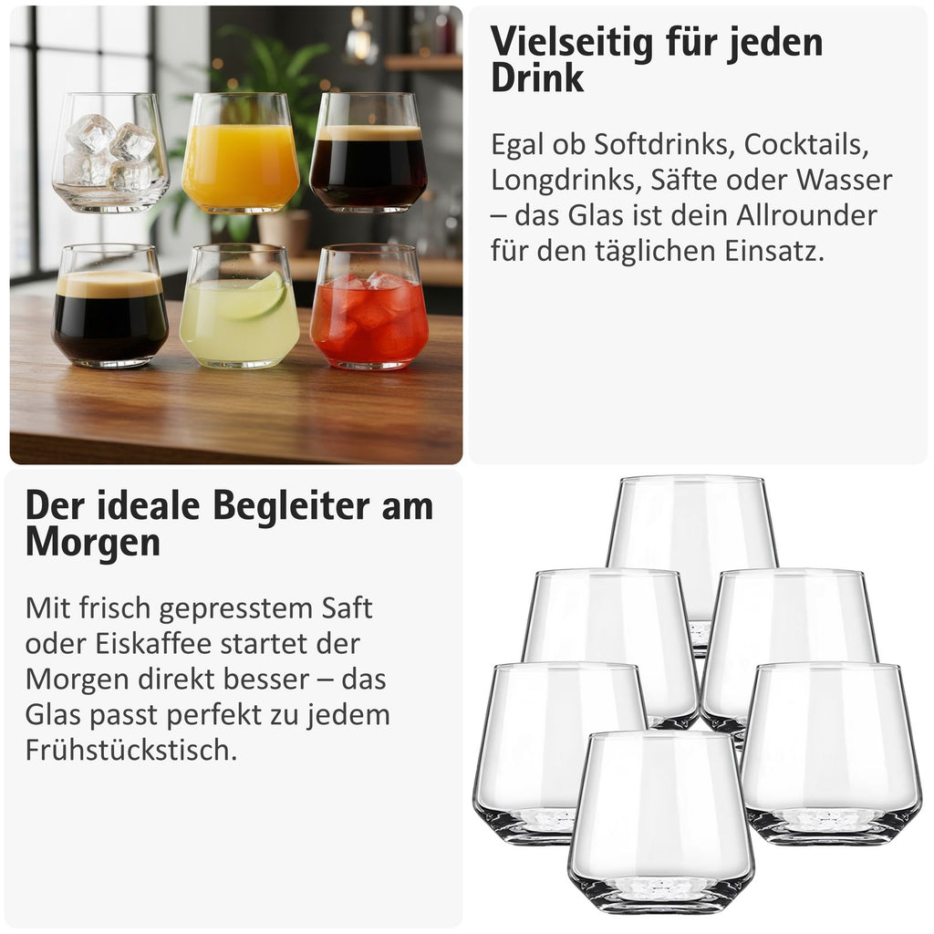 Trinkgläser Set Modernes Trinkgläser Set, 385 ml Klare Wassergläser mit dickem Boden, Perfekt für Cocktails, Wasser und Softdrinks, Spülmaschinenfest, Vielseitig